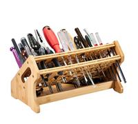 Portautensili - 31,2 x 17 x 16,5 cm, supporto per pinze in legno, cinquanta tre scomparti, vassoio integrato, organizer da scrivania per officina, supporto per pannello forato, di utilità per