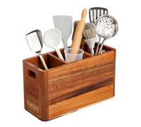 Portautensili con fori per asciugare - Scomparto per cocci in legno rustico Utensili antiscivolo Organizzatore Forniture da cucina per argenteria Cucchiaio Spatola Posate Casa Ristorante Armadietto Di