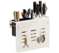 Portautensili da cucina da parete senza trapano, con rastrelliera per bacchette e tagliere, ripiano portaoggetti multifunzione con vassoio antigoccia per coperchi (C bianco)