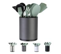 Portautensili da cucina, extra large, girevole a 360°, con 3 scomparti per posate, posate, cucchiaio e spatola, organizer da banco in acciaio inox