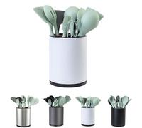 Portautensili da cucina, extra large, girevole a 360°, con 3 scomparti per posate, posate, cucchiaio e spatola, organizer da banco in acciaio inox