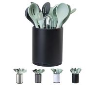 Portautensili da cucina, extra large, girevole a 360°, con 3 scomparti per posate, posate, cucchiaio e spatola, organizer da banco in acciaio inox