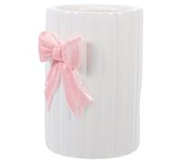 Portautensili da cucina in ceramica bianca con fiocco rosa, da appoggio.