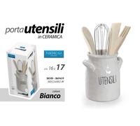 Portautensili da Cucina in Ceramica Bianca + Utensili 16 x 17,5 cm