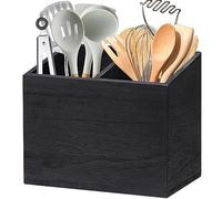 Portautensili da cucina in legno con 2 scomparti, porta utensili da cucina rustico, per piano di lavoro della cucina, scatola organizer per utensili da cucina in legno, decorazione per casa colonica