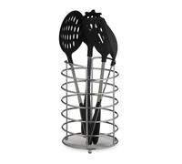 relaxdays Portautensili XL da Cucina, per Posate, Rotondo, Utensili, Acciaio Inox, HxD: 22,5x15 cm, Portaposate, Argento