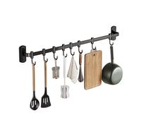 Portautensili da parete con ganci per utensili da cucina, barra da cucina nera con 5 ganci, 45 cm, organizer da cucina salvaspazio