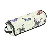 Portautensili da parrucchiere vintage a forma di farfalla con tappetino resistente al calore, borsa per capelli portatile per arricciacapelli, piastra per capelli, spazzole, pinze ed elastici per