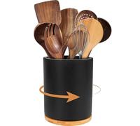 Portautensili, girevole a 360°, in legno, impermeabile, per utensili da cucina, versatilità, per il piano di lavoro, offre spazio per 10-15 utensili da cucina