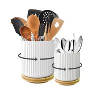 Portautensili, girevole a 360°, porta utensili da cucina per piano di lavoro, 17,5 cm + 13,5 cm, moderno e grande, organizer per utensili da cucina per fattoria, utensile da cucina in ceramica bianca,