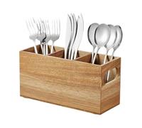 Portautensili in legno - Organizer extra large per bancone da cucina rustico con 3 scomparti, posate e utensili da cucina | Supporto in Legno per Cucchiai Forchette Coltelli Mestoli Bottiglie Olio For