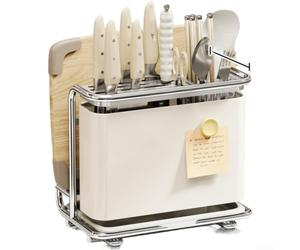 Portautensili magnetico con supporto per tagliere in acciaio al carbonio | Contenitore magnetico per utensili e taglieri, vassoio estraibile di drenaggio, piano di lavoro o montaggio a parete
