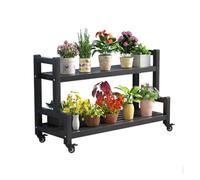 Portavasi a due ripiani in metallo con ruote, altezza 55 cm, per interni ed esterni, scaletta angolare per piante multiple, supporto per piante a scala, supporto per vasi da fiori per giardino