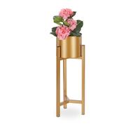 Relaxdays Portavaso da giardino con vaso, moderno, in metallo, 60 x 21,5 cm, colore: oro