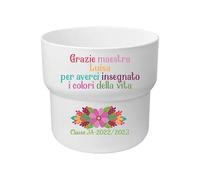 Portavasi vasetto "Grazie Maestra" Personalizzato con Nome Classe e Anno Idea Regalo Fine Anno Scolastico Natale Pasqua Insegnanti Asilo Nido Scuola Materna Elementari 9x10cm PIANTA NON INCLUSA