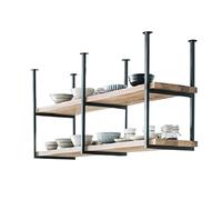 Portavaso da cucina a 2 ripiani in legno e struttura in metallo, supporto per vaso da fiori sospeso per soggiorno e bar, organizer elegante e funzionale