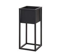 Portavaso in metallo nero con vaso nero, 50 cm, supporto quadrato