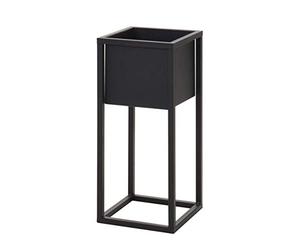Portavaso in metallo nero con vaso nero, 50 cm, supporto quadrato