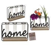 Portavaso in metallo su piano in legno, con 3 provette, ca. 20 x 6 x 13,5 cm