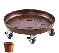 Portavaso resistente con ruote, supporto per 13 freni, supporto per vasi in ferro con vassoio in plastica marrone, supporta 320 kg, ideale per vasi grandi e piccole piante