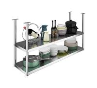 Portavaso sospeso in acciaio inox, a 2 ripiani, da soffitto, per cucina, vino, padelle, decorazione per la casa, elegante decorazione per la casa (120 x 35 x 80 cm)