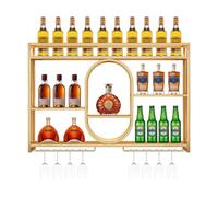 Portavino a 3 livelli montato a muro con luce LED, scaffali galleggianti in ferro per bottiglie di liquore, mensola per la stiva con portabicchieri da vino, per la decorazione di sfondo dell