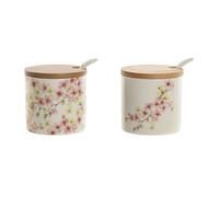 Portazucchero Home ESPRIT Bianco Rosa Lilla Bambù Dolomite 7,5 x 7,5 x 7,5 cm