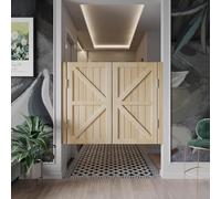 Porte a battente con finitura naturale, divisorio a doppia azione, con chiusura automatica e cerniere in acciaio inox, per cucina, bar, ristorante, balcone, set di 2 pezzi (larghezza 100 x altezza 100