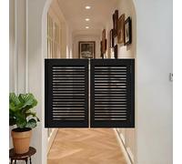 Porte a battente in legno massello da 90,2 cm, design a doppio Louvre per cucine rustiche, bar e ristoranti, elegante ingresso nero (150 x 90 cm)