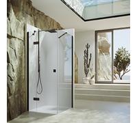 Porta a battente parzialmente intelaiata SolvaPro, a 4 angoli, con segmento fisso, montaggio a sinistra, larghezza: 1200 mm, 7T0304, Cabine doccia: Colore profilo Colore nero Edizione vetro ESG trasparente