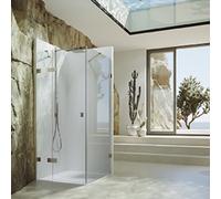 Porte battante SolvaPro sans cadre, segment fixe et panneau latéral, fixation à gauche, largeur porte 700-1200mm, hauteur 1200-2000mm, largeur panneau latéral 200-1200mm, sur mesure, 7R098055F316, 7R0