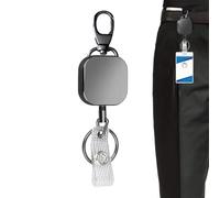 Porte-clés Rétractable Robuste 32mm - Enrouleur de Badge Carré en avec Cordon Télescopique 65cm - Attache pour Clés, Cartes d'Identité et Sac à Dos