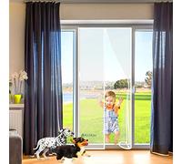 Porte Esterne con Zanzariera, 135 x 210 cm Tenda Zanzariera, Chiuso Automaticamente Pieghevole Si Chiude da Sola, Conveniente per Bambini E Animali Domestici Bianco