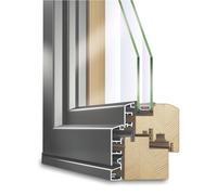 Porte finestre, legno-alluminio, IDEALU Classicline IV 68, pino, grigio antracite RAL 7016, Bianco RAL 9016, 635 x 1760 mm, 1 anta fissa, configura individualmente