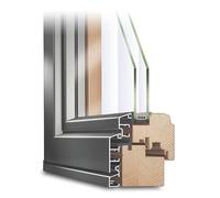 Porte finestre, legno-alluminio, IDEALU Trendline IV 68, pino, chiaro 325, Bianco RAL 9016, 635 x 1760 mm, 1 anta fissa, configura individualmente