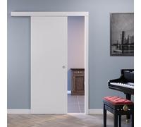 Porte Italiane, Porta Scorrevole Esterno Muro con Mantovana e Serratura, Senso di Apertura Reversibile, Pronta all'Installazione, 80x210 cm, Bianco