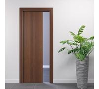 Porte Italiane, Porta Scorrevole Interno Muro, Porta a Scomparsa in Legno, Telaio in HDF e Coprifili Waterproof, Colore Noce Nazionale, 80x210 cm, con Serratura Cromo Satinato