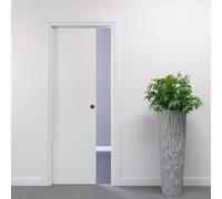 Porte Italiane, Porta Scorrevole Interno Muro, Porta a Scomparsa in Legno, Telaio in HDF e Coprifili Waterproof, Colore Bianco, 80x210 cm, con Serratura Bronzo