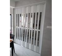 Porte pieghevoli a fisarmonica per interni, colore bianco trasparente, grande divisorio per cucina e locali, soluzione salvaspazio per spazi versatili