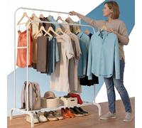 PORTENTUM Appendiabiti Asino resistente in acciaio - fino a 35 kg - Organizer con doppia barra e scarpiera - Appendiabiti con piedini antiscivolo - Coperchi anti-caduta per grucce - Montaggio rapido