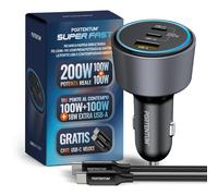 PORTENTUM Caricatore Auto Triplo e Simultaneo 200W Include Cavo da 100W USB C