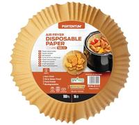 PORTENTUM Carta forno per friggitrice ad aria 100 unità da 16-20 cm Rotonda. Adatto al Forno, da 3,5 a 6 litri. Carta Air Fryer certificata per uso alimentare BPA Free, FDA e LFGB