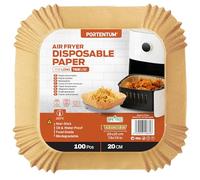 PORTENTUM Carta forno per friggitrice ad aria, 100 unità quadrate 20-24 cm, adatte a modelli 5-8 L. Certificata BPA Free, FDA e LFGB