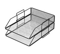 PORTENTUM Confezione da 2 Vassoi Portadocumenti in Maglia Metallica, Formato A4, Nero - Organizzatore da Scrivania Impilabile, Rivistero, Archiviatore e Classificatore di Documenti e Corrispondenza