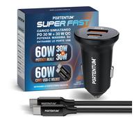 PORTENTUM Dual Simultaneous Car Charger 60W - 60W USB Type-C Cable Fas 30W + 30W