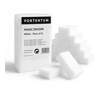 PORTENTUM Gomma Magica, Confezione da 12, Bianca - Spugna Cancella Macchie per la Pulizia Multiuso per Cucina, Bagno, Pareti e Scarpe, Elimina Sporco e Macchie, Riutilizzabile, 12 x 6 x 2,5 cm