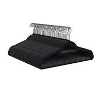 PORTENTUM Grucce in Velluto, Confezione da 50, Nero - Antiscivolo con Gancio Girevole 360º, Scanalature e Supporto Accessori, Salvaspazio 0,6 cm Spessore, Made in Spain