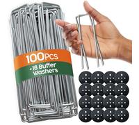 PORTENTUM Picchetti da Giardino 200 pz + 32 Rondelle - Picchetti Telo Pacciamatura, Picchetti Ancoraggio per Campeggio e Prato Sintetico, Resistenti in Acciaio Zincato