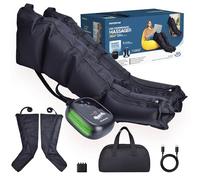 PORTENTUM Pressoterapia linfodrenaggio con batteria - Massaggiatore gambe e addome con 8 modalità e 3 intensità - Telecomando con schermo LCD - USB-C - Accessori per braccia e cintura - Borsa inclusa