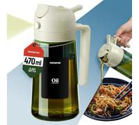 PORTENTUM Spruzzino olio per friggitrice aria 470 ml 2 in 1 funzione spray e versamento - Oliera spray vetro verde protezione dalla luce - Etichette multilingua - Nebulizzatore insalate e grigliate